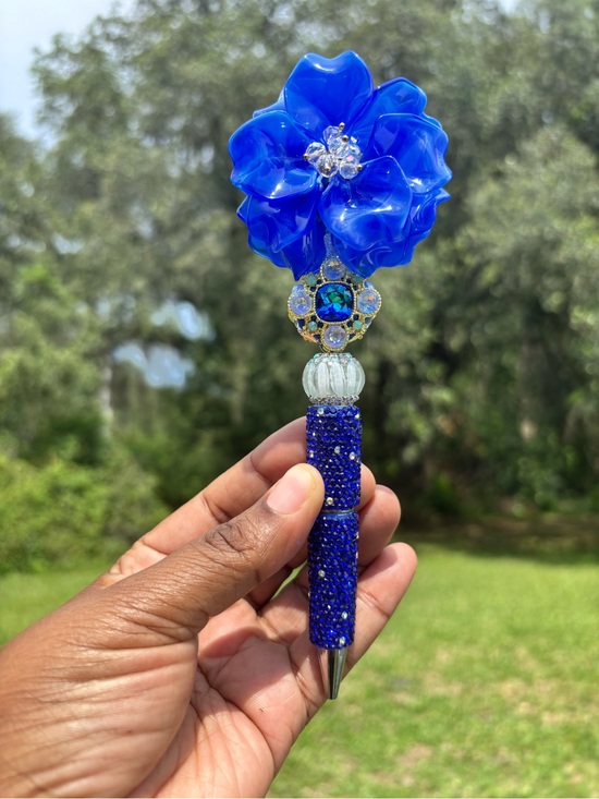 Accessories - Handcrafted Royal Blue Crystal Flower Pen